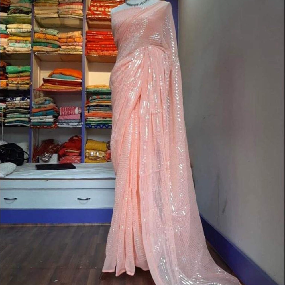 Pink Sequins saree